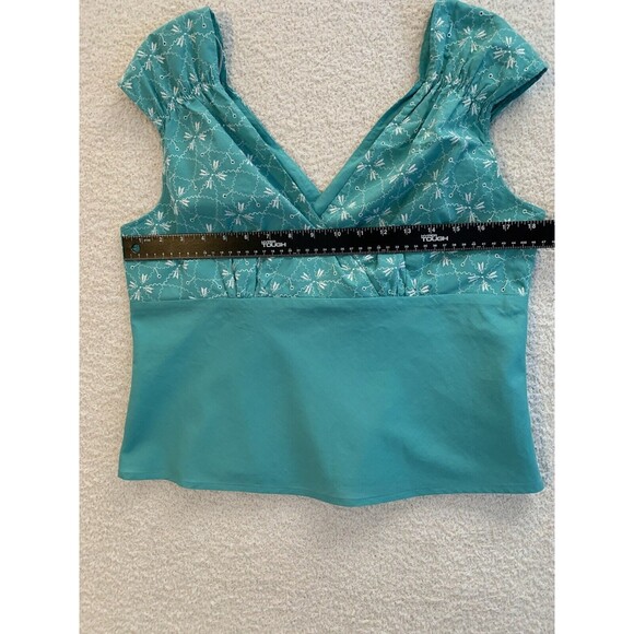 Nine West Weekend Sleeveless Teal Aqua Turquoise Eyelet Top Size 12 100% Cotton - Picture 8 of 9